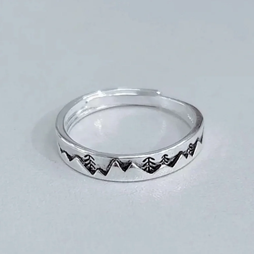 “Moving Mountains” Engraved Adventure Outdoors Forest Trees Silver Antique Ring